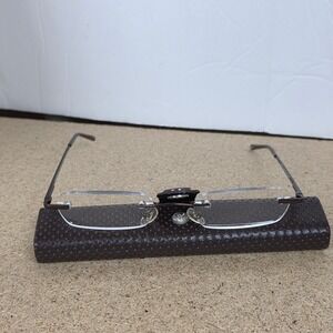 Foster Grant Reading Glasses +2.50 Rimless Brown Metal Frame Compact Case